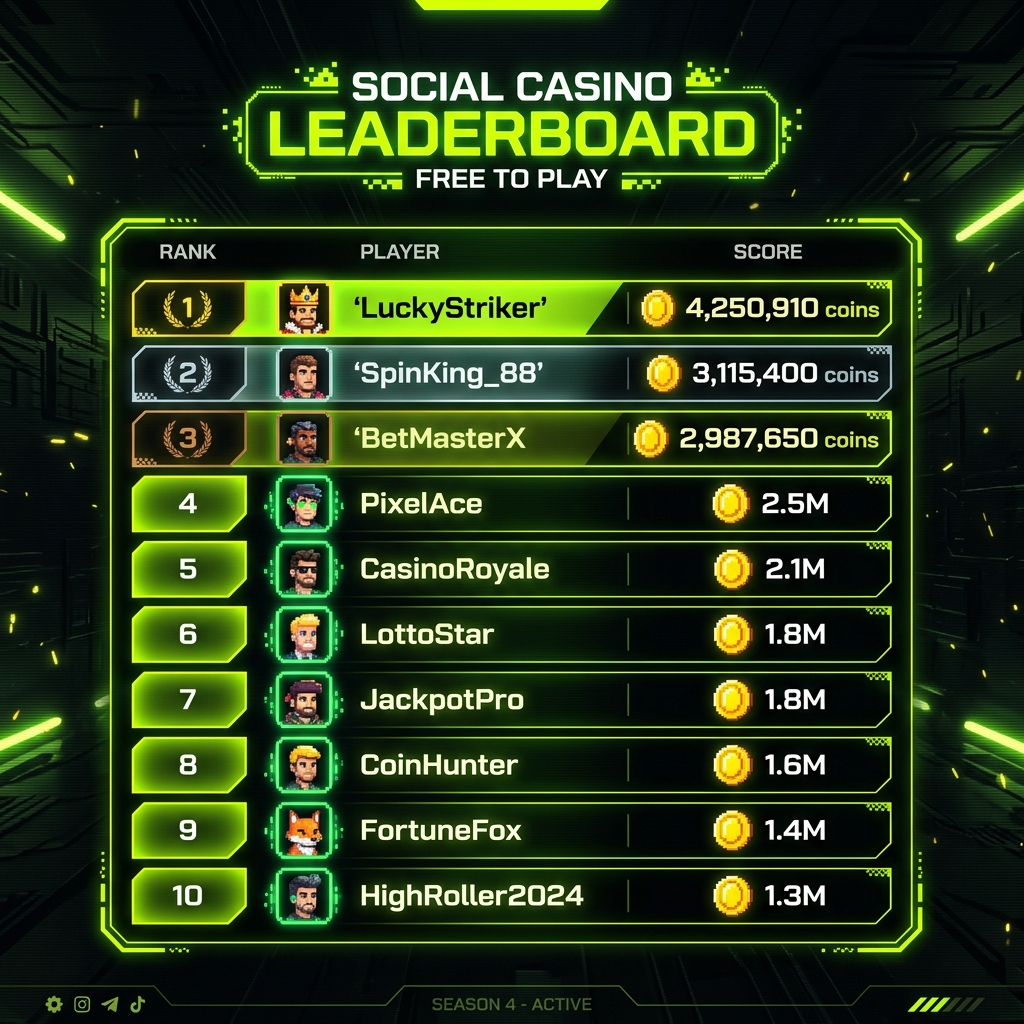 Social Casino Leaderboard — Free to Play, No Real Money